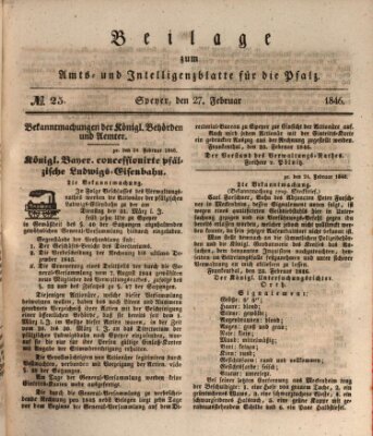 Königlich bayerisches Amts- und Intelligenzblatt für die Pfalz Freitag 27. Februar 1846