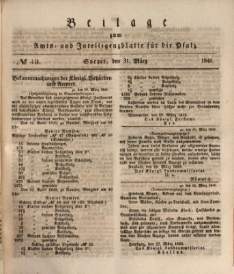 Königlich bayerisches Amts- und Intelligenzblatt für die Pfalz Dienstag 31. März 1846