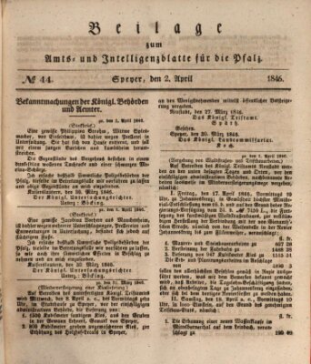 Königlich bayerisches Amts- und Intelligenzblatt für die Pfalz Donnerstag 2. April 1846