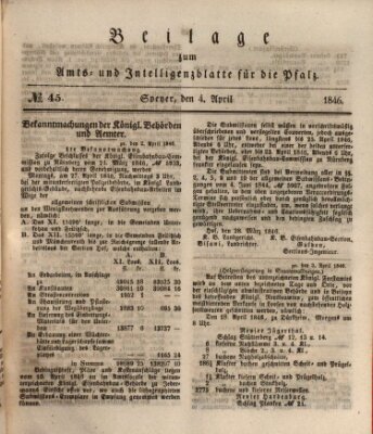 Königlich bayerisches Amts- und Intelligenzblatt für die Pfalz Samstag 4. April 1846