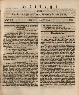 Königlich bayerisches Amts- und Intelligenzblatt für die Pfalz Dienstag 30. Juni 1846