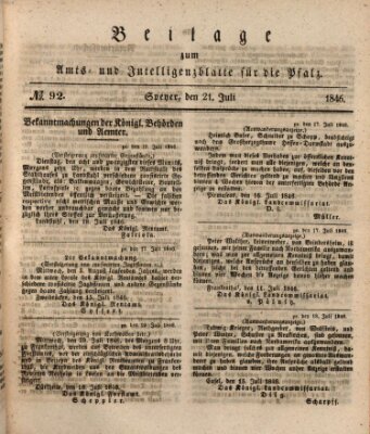 Königlich bayerisches Amts- und Intelligenzblatt für die Pfalz Dienstag 21. Juli 1846