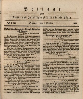 Königlich bayerisches Amts- und Intelligenzblatt für die Pfalz Donnerstag 1. Oktober 1846