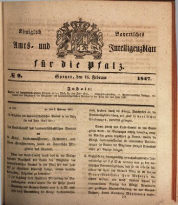 Königlich bayerisches Amts- und Intelligenzblatt für die Pfalz Dienstag 16. Februar 1847