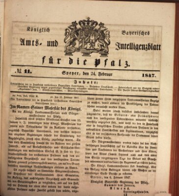 Königlich bayerisches Amts- und Intelligenzblatt für die Pfalz Mittwoch 24. Februar 1847