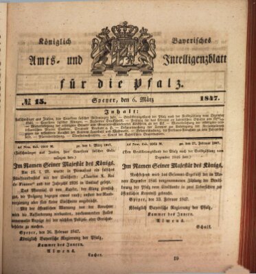 Königlich bayerisches Amts- und Intelligenzblatt für die Pfalz Samstag 6. März 1847