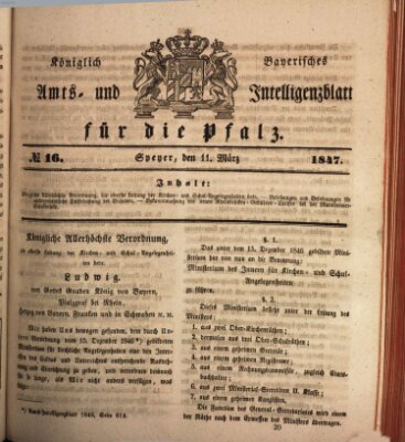 Königlich bayerisches Amts- und Intelligenzblatt für die Pfalz Donnerstag 11. März 1847