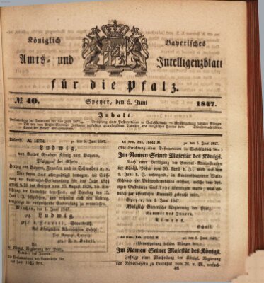 Königlich bayerisches Amts- und Intelligenzblatt für die Pfalz Samstag 5. Juni 1847