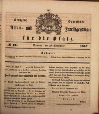 Königlich bayerisches Amts- und Intelligenzblatt für die Pfalz Mittwoch 29. September 1847