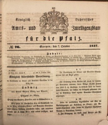 Königlich bayerisches Amts- und Intelligenzblatt für die Pfalz Donnerstag 7. Oktober 1847