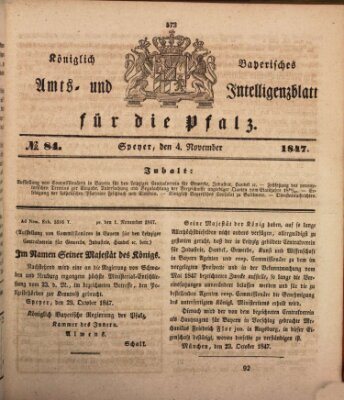 Königlich bayerisches Amts- und Intelligenzblatt für die Pfalz Donnerstag 4. November 1847