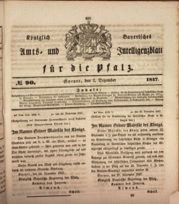 Königlich bayerisches Amts- und Intelligenzblatt für die Pfalz Donnerstag 2. Dezember 1847