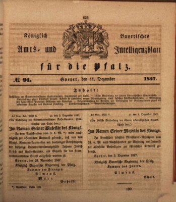 Königlich bayerisches Amts- und Intelligenzblatt für die Pfalz Samstag 11. Dezember 1847