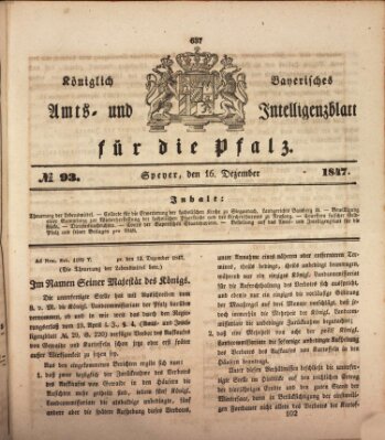 Königlich bayerisches Amts- und Intelligenzblatt für die Pfalz Donnerstag 16. Dezember 1847