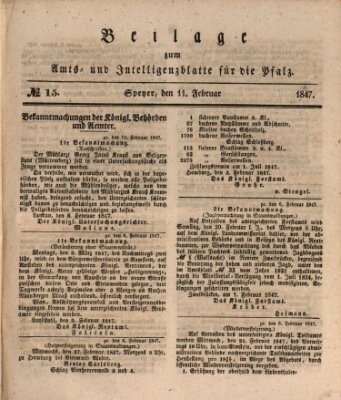 Königlich bayerisches Amts- und Intelligenzblatt für die Pfalz Donnerstag 11. Februar 1847