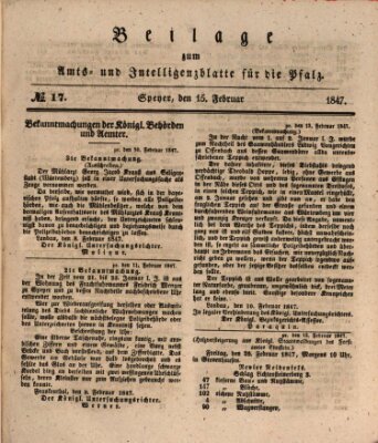 Königlich bayerisches Amts- und Intelligenzblatt für die Pfalz Montag 15. Februar 1847