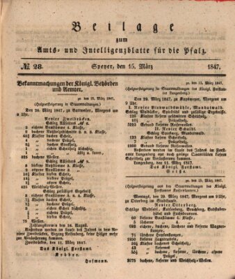 Königlich bayerisches Amts- und Intelligenzblatt für die Pfalz Montag 15. März 1847