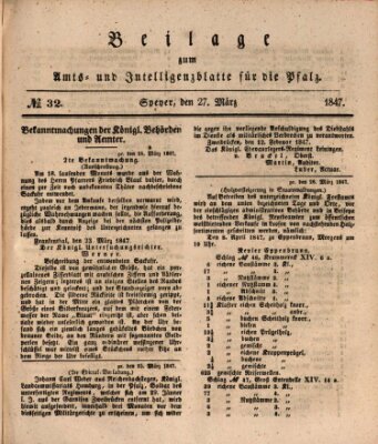 Königlich bayerisches Amts- und Intelligenzblatt für die Pfalz Samstag 27. März 1847