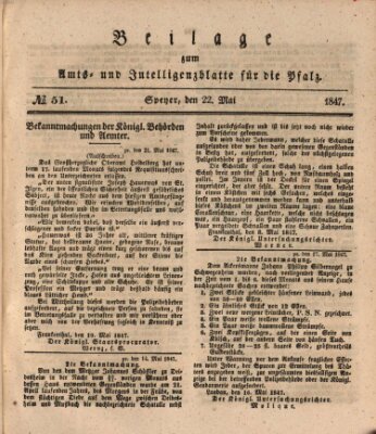 Königlich bayerisches Amts- und Intelligenzblatt für die Pfalz Samstag 22. Mai 1847