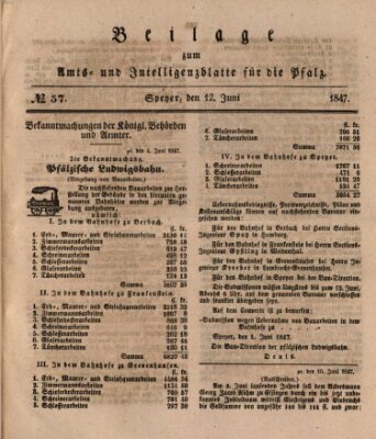 Königlich bayerisches Amts- und Intelligenzblatt für die Pfalz Samstag 12. Juni 1847