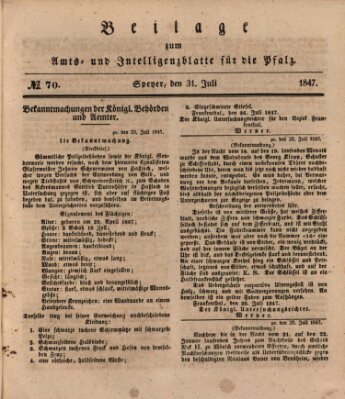 Königlich bayerisches Amts- und Intelligenzblatt für die Pfalz Samstag 31. Juli 1847