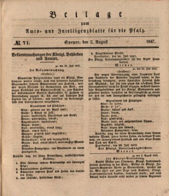 Königlich bayerisches Amts- und Intelligenzblatt für die Pfalz Montag 2. August 1847