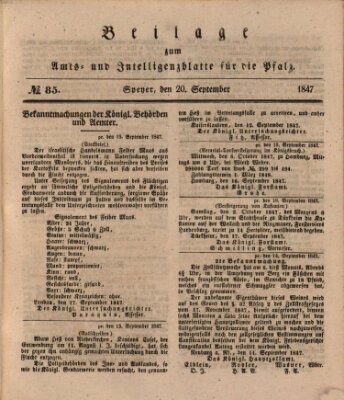 Königlich bayerisches Amts- und Intelligenzblatt für die Pfalz Montag 20. September 1847