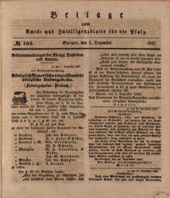 Königlich bayerisches Amts- und Intelligenzblatt für die Pfalz Montag 6. Dezember 1847