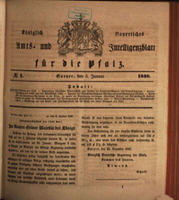 Königlich bayerisches Amts- und Intelligenzblatt für die Pfalz Mittwoch 5. Januar 1848