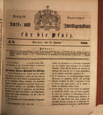 Königlich bayerisches Amts- und Intelligenzblatt für die Pfalz Samstag 29. Januar 1848