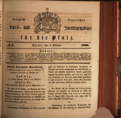 Königlich bayerisches Amts- und Intelligenzblatt für die Pfalz Freitag 4. Februar 1848