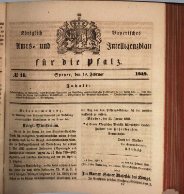 Königlich bayerisches Amts- und Intelligenzblatt für die Pfalz Samstag 19. Februar 1848