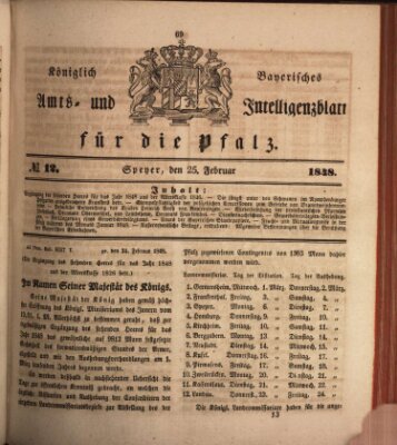 Königlich bayerisches Amts- und Intelligenzblatt für die Pfalz Freitag 25. Februar 1848