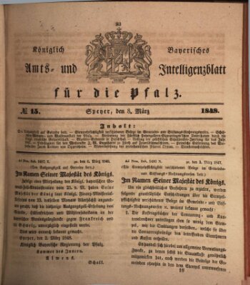 Königlich bayerisches Amts- und Intelligenzblatt für die Pfalz Mittwoch 8. März 1848