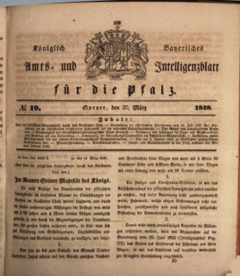 Königlich bayerisches Amts- und Intelligenzblatt für die Pfalz Montag 20. März 1848