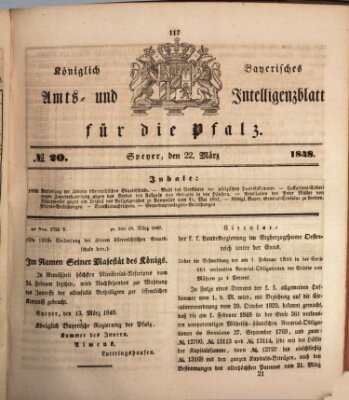 Königlich bayerisches Amts- und Intelligenzblatt für die Pfalz Mittwoch 22. März 1848