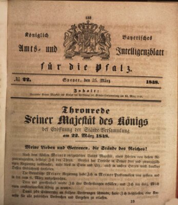 Königlich bayerisches Amts- und Intelligenzblatt für die Pfalz Samstag 25. März 1848