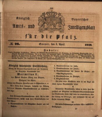 Königlich bayerisches Amts- und Intelligenzblatt für die Pfalz Samstag 8. April 1848