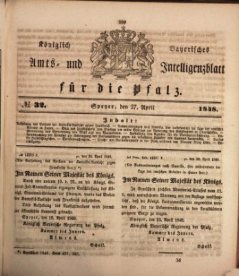 Königlich bayerisches Amts- und Intelligenzblatt für die Pfalz Donnerstag 27. April 1848