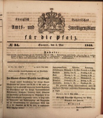 Königlich bayerisches Amts- und Intelligenzblatt für die Pfalz Mittwoch 3. Mai 1848