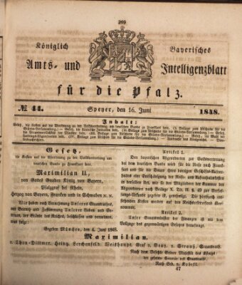 Königlich bayerisches Amts- und Intelligenzblatt für die Pfalz Freitag 16. Juni 1848