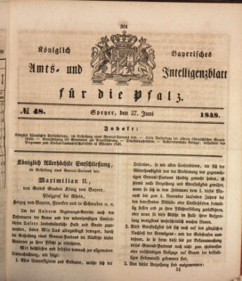 Königlich bayerisches Amts- und Intelligenzblatt für die Pfalz Dienstag 27. Juni 1848