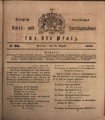 Königlich bayerisches Amts- und Intelligenzblatt für die Pfalz Montag 14. August 1848