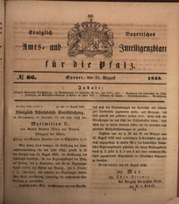 Königlich bayerisches Amts- und Intelligenzblatt für die Pfalz Montag 21. August 1848