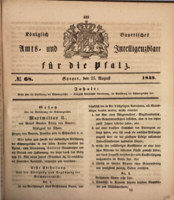 Königlich bayerisches Amts- und Intelligenzblatt für die Pfalz Freitag 25. August 1848