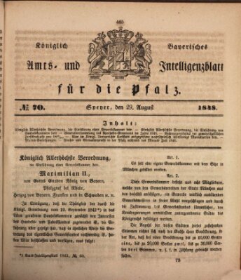 Königlich bayerisches Amts- und Intelligenzblatt für die Pfalz Dienstag 29. August 1848