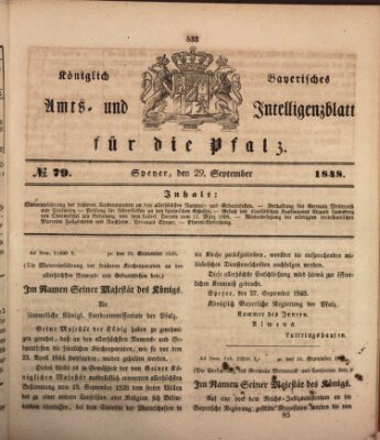 Königlich bayerisches Amts- und Intelligenzblatt für die Pfalz Freitag 29. September 1848