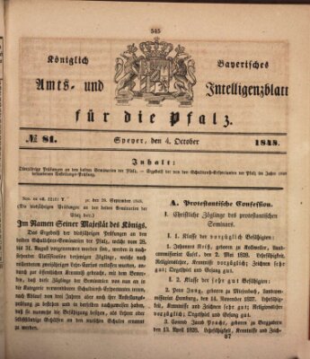 Königlich bayerisches Amts- und Intelligenzblatt für die Pfalz Mittwoch 4. Oktober 1848