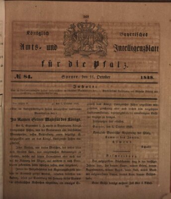 Königlich bayerisches Amts- und Intelligenzblatt für die Pfalz Mittwoch 11. Oktober 1848