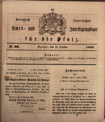 Königlich bayerisches Amts- und Intelligenzblatt für die Pfalz Donnerstag 19. Oktober 1848